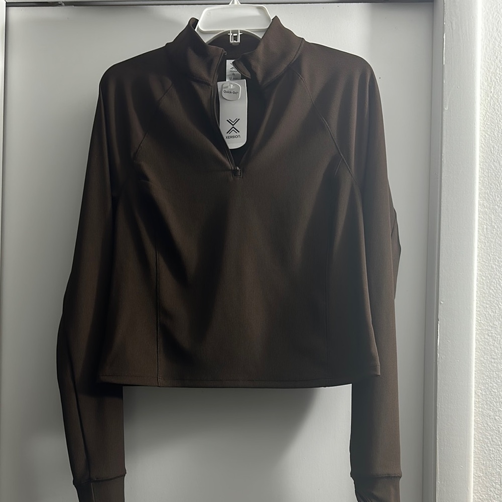 NWT Xersion Women's Chocolate Brown Quarter-Zip WITH thumb holes